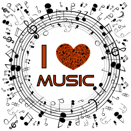 Decoration of musical notes in the shape of a circle with text.のイラスト素材