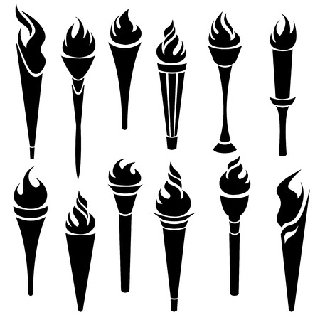 Set of vector black torch icons on white background for sports and peace concept designのイラスト素材