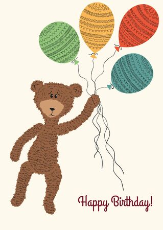 Teddybear with colorful balloons, happy birthday card.のイラスト素材