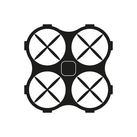Drone with a camera taking photography or video recording . Black icon on isolated background. Quadrocopter. Flat design.のイラスト素材