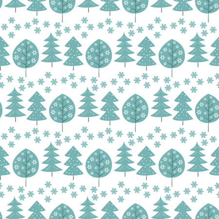 Seamless pattern with snowflakes and trees for your design.のイラスト素材