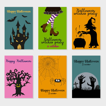 Set of  Halloween cards. Vector Illustration. Design for poster, card, invitation, placard, brochure.のイラスト素材