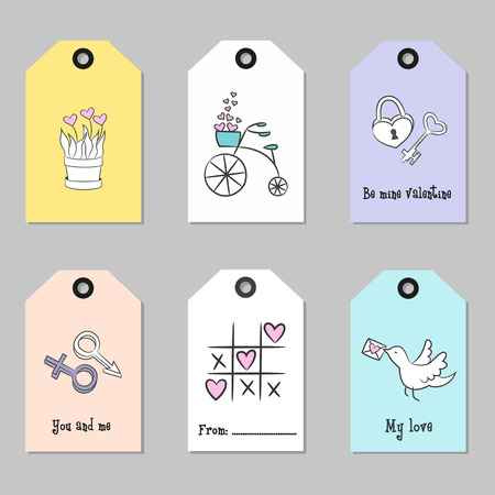 Set with Valentine's Day tags. Vector illustration.のイラスト素材
