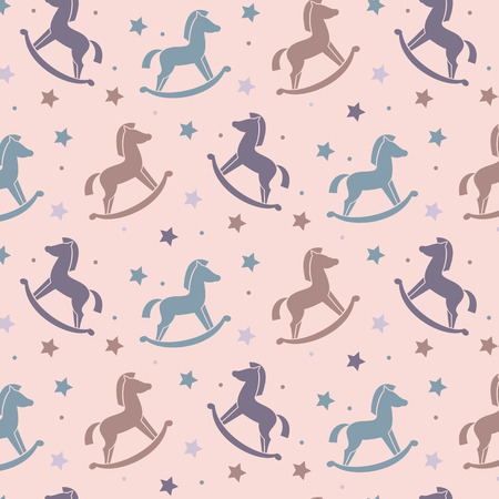 Seamless pattern with horses and stars on the pink background.のイラスト素材