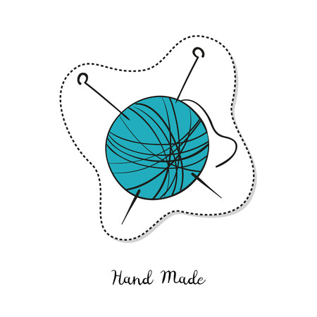 Cartoon sticker with sewing on white background. Vector illustration.のイラスト素材