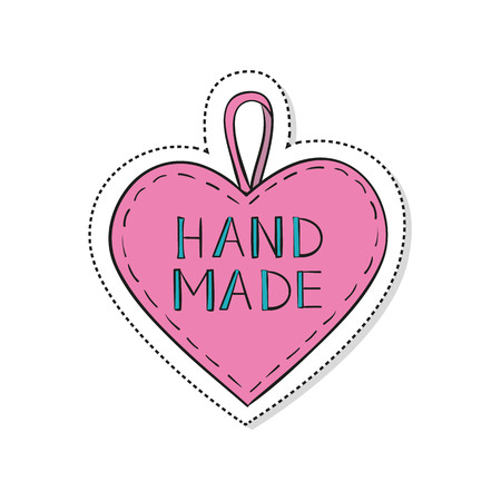 Cartoon sticker with heart and text Hand Made on white background. Vector illustration.のイラスト素材