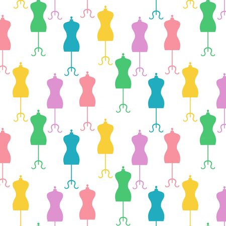 Seamless pattern with vintage mannequins on white background. Vector illustration.のイラスト素材