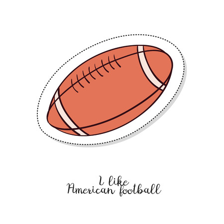 Cartoon sticker with American football ball on white background. Vector illustration.のイラスト素材
