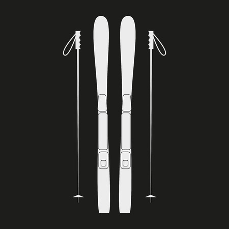 White ski icon on black background. Winter sports equipment. Vector illustration.のイラスト素材