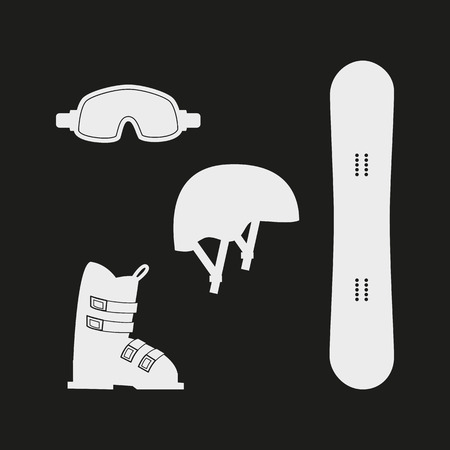 Winter white sports icons on black background. Set of winter sports equipment. Vector illustration.のイラスト素材