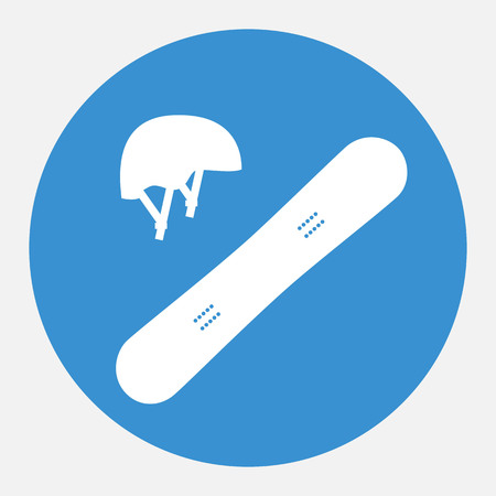 White snowboard and helmet on blue background. Winter sports equipment. Vector illustration.のイラスト素材