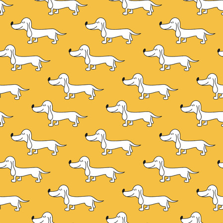 A seamless pattern with cartoon dogs on the yellow background.のイラスト素材
