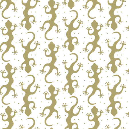 A seamless pattern with golden lizards on the white background.のイラスト素材