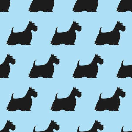 A seamless pattern with black silhouettes of terriers.のイラスト素材