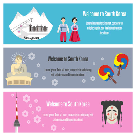 Welcome to South Korea. Colorful posters. Vector illustration.のイラスト素材