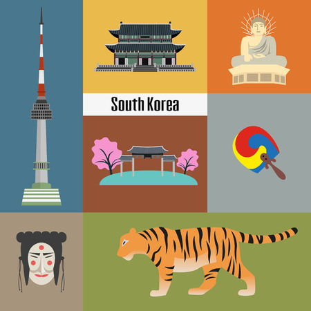 Set of Korean national symbols. Vector illustration.のイラスト素材