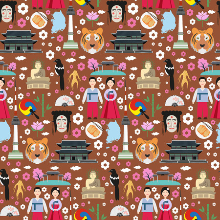 Colorful seamless pattern with symbols of South Korea. Vector illustration.のイラスト素材