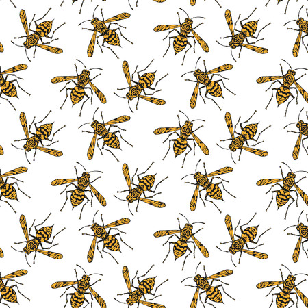Seamless pattern with bees on the white background. Vector illustration.のイラスト素材