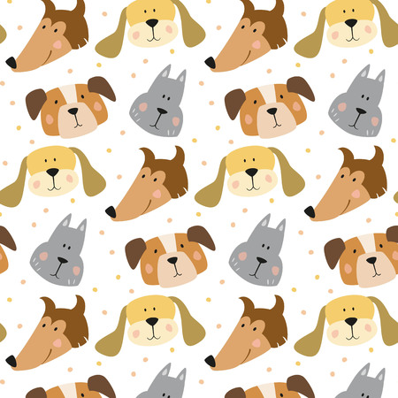 Seamless pattern with cartoon dogs on the white background. Vector illustration.のイラスト素材