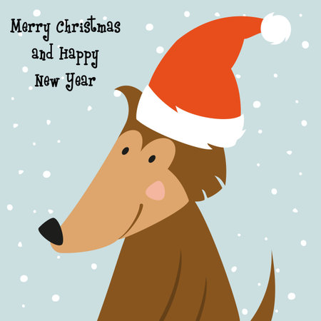 Christmas card with cartoon dog. Vector illustration.のイラスト素材