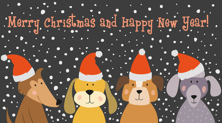 Christmas card with cartoon dogs. Vector illustration.のイラスト素材