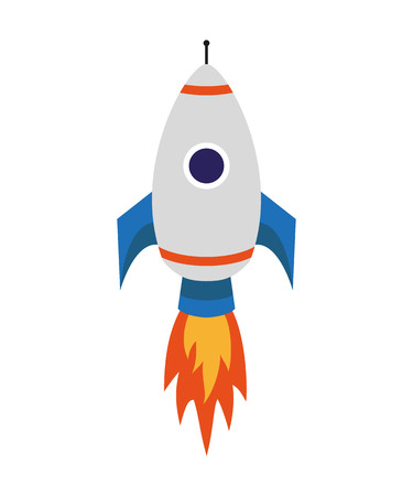 Flying rocket on the white background. Business concept startup or launch. Vector illustration.のイラスト素材