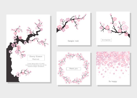 Set of greeting cards and invitation card with cherry blossom. Vector Illustration.のイラスト素材