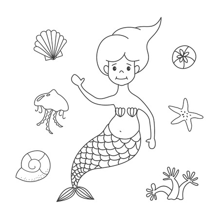 Cartoon mermaid on white background. Vector illustration.のイラスト素材