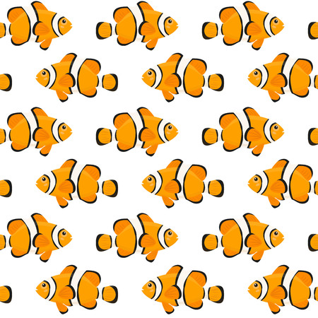 Seamless pattern with tropical fishes on white background. Vector illustration. のイラスト素材