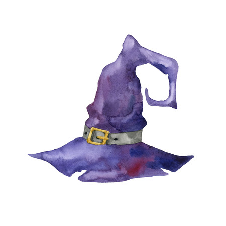 Witch hat on white background. Halloween illustration. Hand drawn watercolor illustration.の写真素材