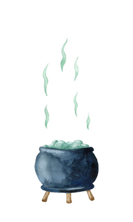 Halloween magic pot illustration. Hand drawn watercolor illustration.の写真素材