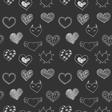 Seamless pattern with sketch hand drawn hearts. Vector illustration.のイラスト素材