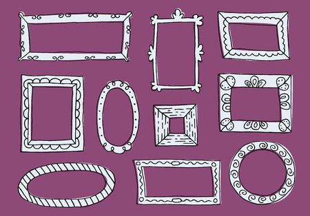 Set of hand drawn sketch frames. Vector illustration.のイラスト素材