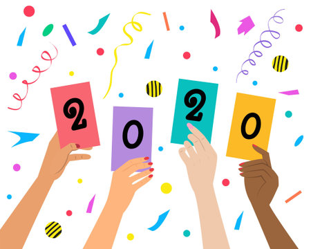 New Year 2020 concept on white background. Vector illustration.
