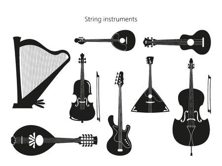 Set of stringed instruments on the white background. Vector illustration.のイラスト素材