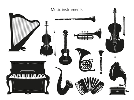 Set of musical instruments on the white background. Vector illustration.のイラスト素材