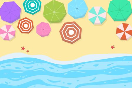 Summer seascape with colorful umbrellas.のイラスト素材