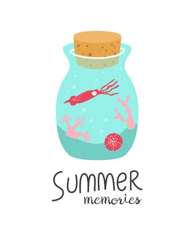 Cartoon bottle with summer memories.のイラスト素材