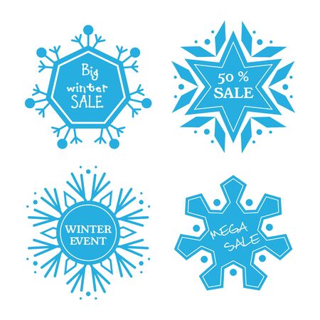 Set of winter emblems in the form of snowflakes. Vector illustration.のイラスト素材