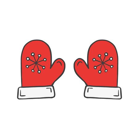 Christmas warm gloves with snowflake in doodle sketch style. Vector illustration.のイラスト素材