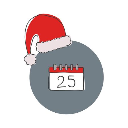 Christmas calendar  in doodle sketch style. Vector illustration.のイラスト素材
