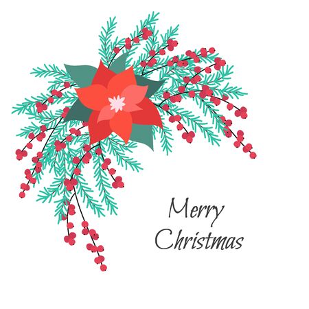 Cristmas floral bouquet with poinsettia and fir branches. Vector Illustration. のイラスト素材