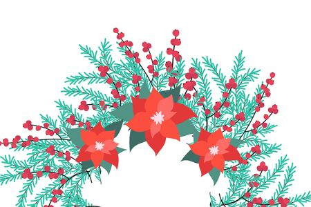 Christmas wreath of poinsettia and fir branches. Vector illustration.のイラスト素材
