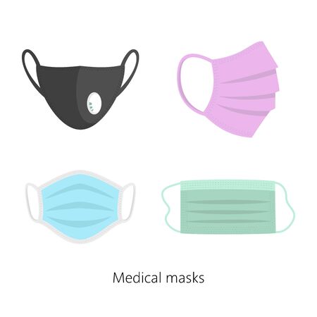 Set of safety breathing masks, breathing medical respiratory masks. Vector illustration.のイラスト素材