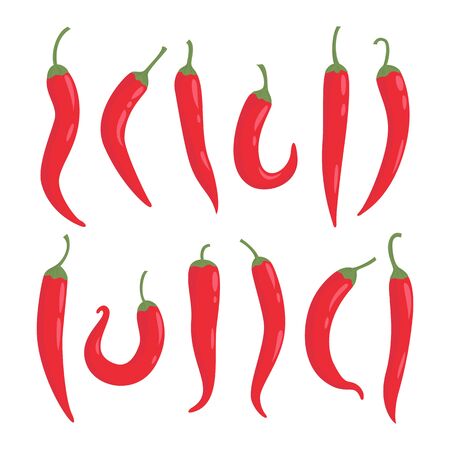 Vegetable icon set of chili pepper. Vector illustration.のイラスト素材