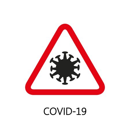 Danger sign with a COVID-19 sign. Concept coronavirus COVID-19. Vector illustration.のイラスト素材
