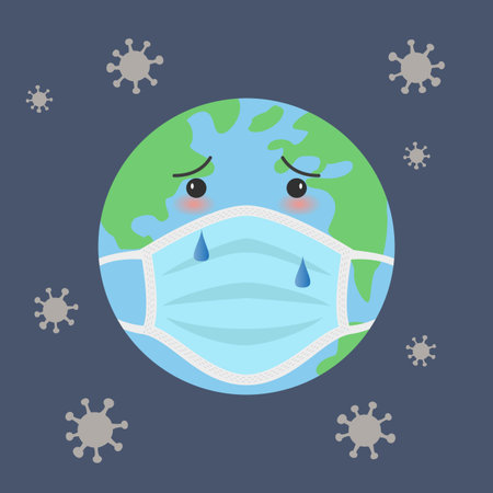 Planet earth in a medical mask. Quarantine coronavirus concept. Vector Illustration.のイラスト素材