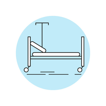 Hospital bed medical icon in flat design. Vector illustration.のイラスト素材