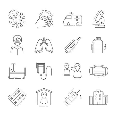 Set of coronavirus and medical icons. Vector illustration.のイラスト素材