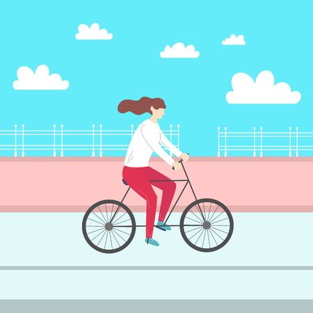 Cute girl riding a bicycle. Vector illustration.のイラスト素材